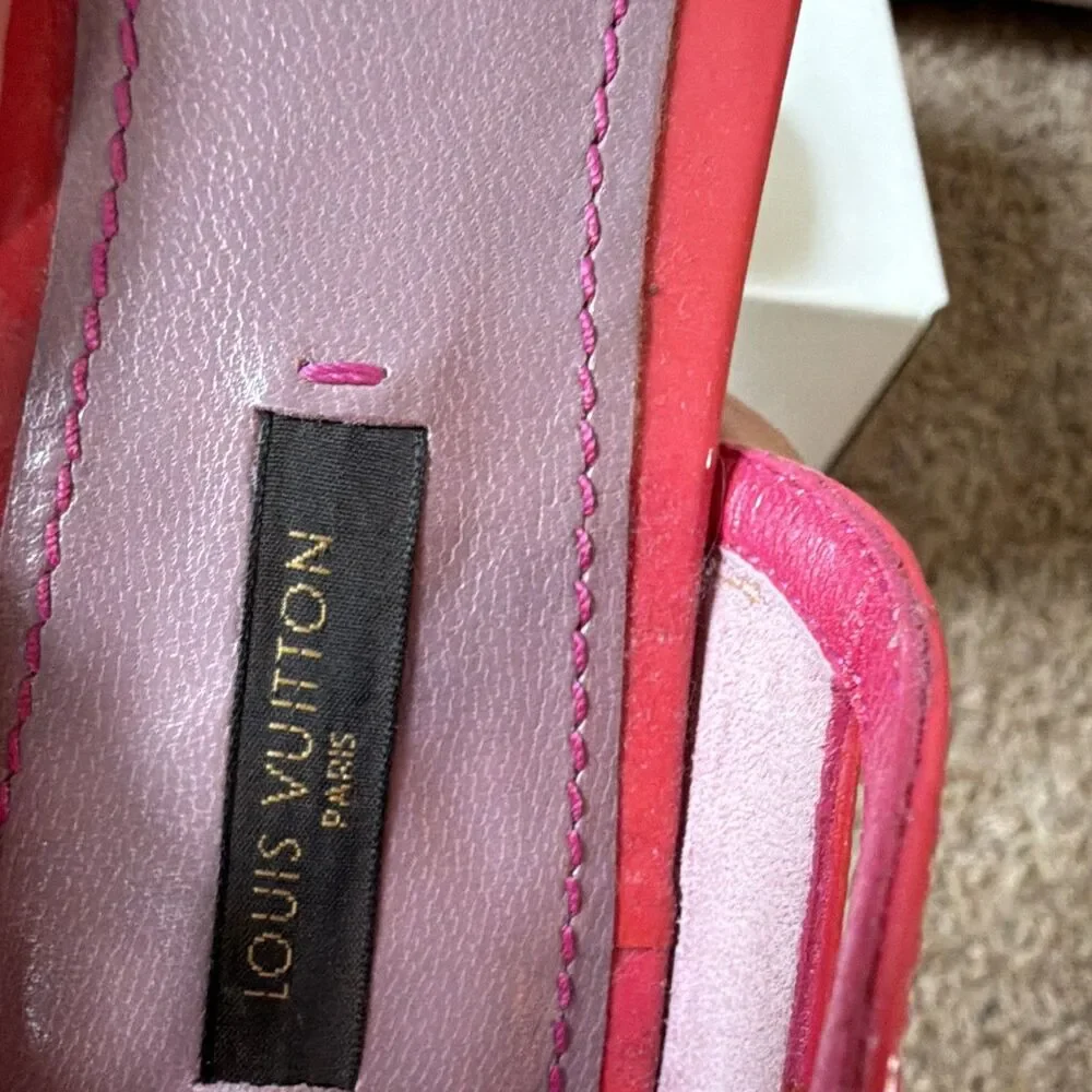 Louis Vuitton Pink Patent Leather Strappy Thong Ankle Strap Flat Sandals 37 COA